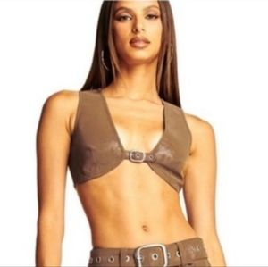 I.AM.GIA Natali Faux Leather Tan Buckle Front Vest Top